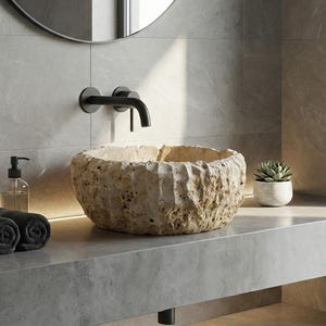 Travertine Round Natural Stone Sink: Luxury Bathroom Marble Sink