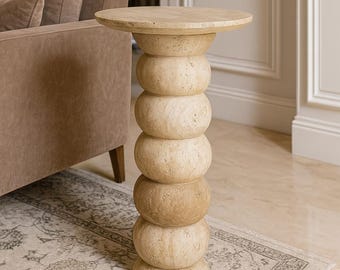 Handmade Travertine Console Table: Minimalist Stone Entry Table