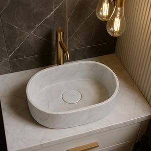 Handmade Calacatta Marble Sink: Luxury Rectangular Vessel, Honed Matte