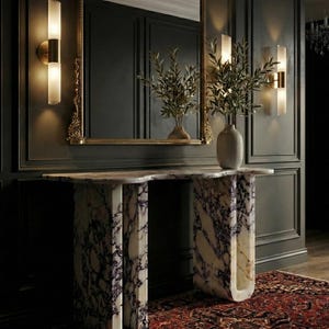 Calacatta Viola Marble Handmade Entryway Console Table: Luxury Marble Furniture Dresser image 6
