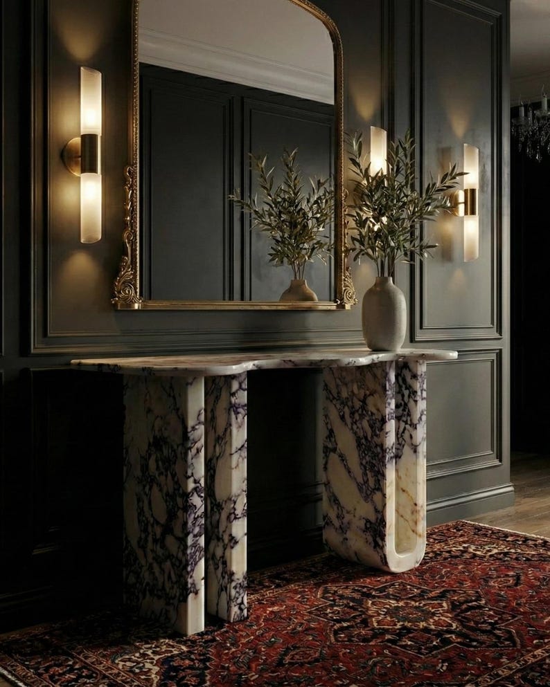 Calacatta Viola Marble Handmade Entryway Console Table: Luxury Marble Furniture Dresser image 6