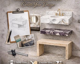 Custom Size Marble Furniture Sink, Calacatta Viola Shelf, Travertine Console & More Create Your Design