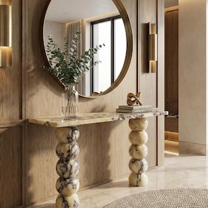Consola de mármol Calacatta Viola hecha a mano, moderna mesa de entrada, mueble de lujo para el hogar.