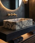 Hand Carved Calacatta Viola Marble Sink: Custom Wall Mount Vanity Basin Luxury Bathroom