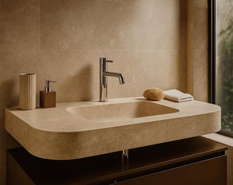 Handmade Travertine Stone Sink: Rustic Bathroom Vanity, Honed Finish