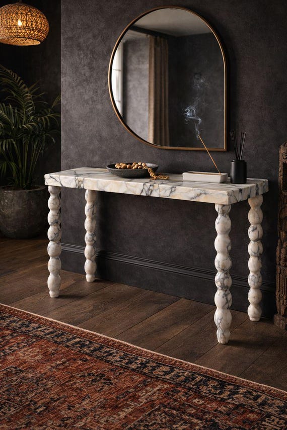 Handmade Luxury Entryway Table with Sculptural Legs: Modern Calacatta Viola Marble Console Table