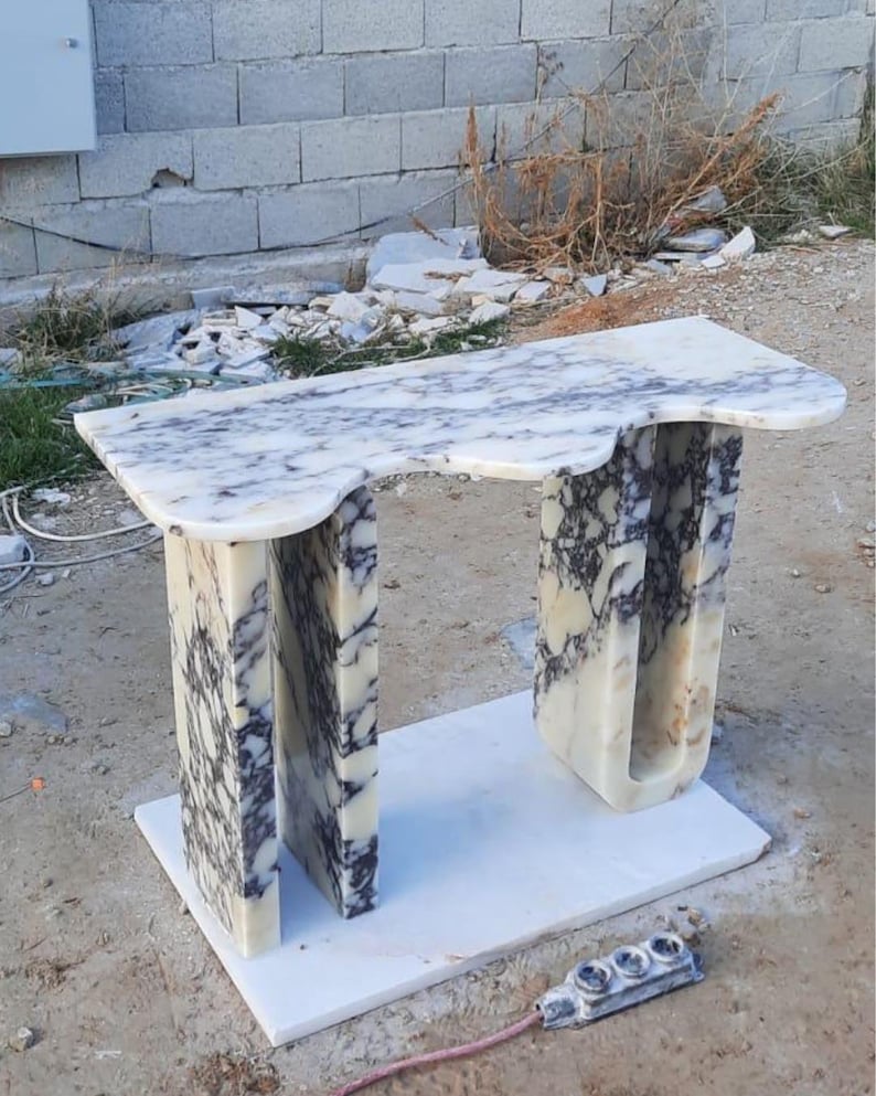 Calacatta Viola Marble Handmade Entryway Console Table: Luxury Marble Furniture Dresser image 2