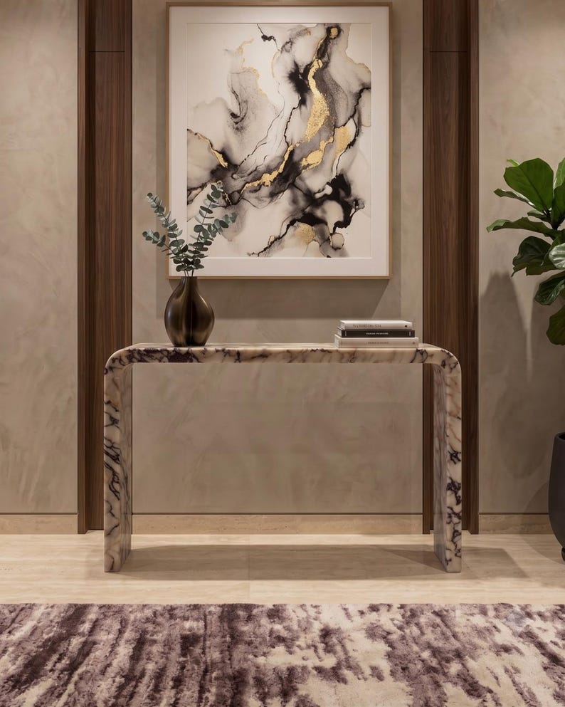 Calacatta Viola Marble Entryway Dresser Natural Stone Furniture image 3