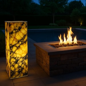 Handmade Marble Floor Lamp: Illuminated Stone Column, Modern Ambient Light