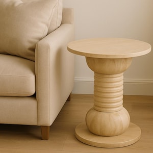 Handmade Travertine Side Table: Modern Minimalist Accent Table