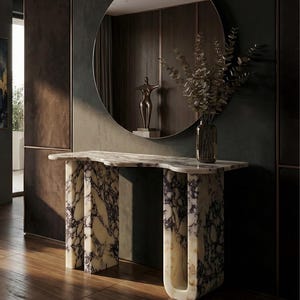 Calacatta Viola Marble Handmade Entryway Console Table: Luxury Marble Furniture Dresser image 5