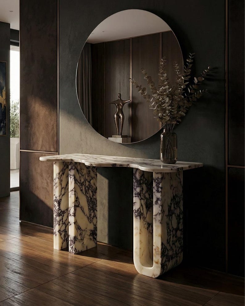 Calacatta Viola Marble Handmade Entryway Console Table: Luxury Marble Furniture Dresser image 5