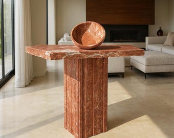 Red Travertine Console Table: Modern Stone Entryway Furniture
