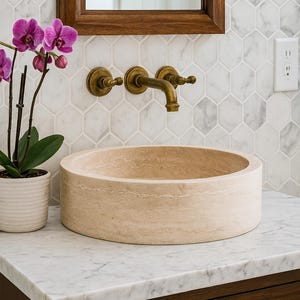 Custom Travertine Natural Sink Round Sink, Travertine Sink, Custom Vanity Sink, Natural Stone Sink, Handmade Travertine Sink