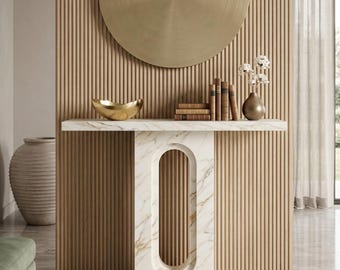 Consola de mármol Calacatta Gold, escritorio escultural para recibidor, muebles de piedra de lujo modernos