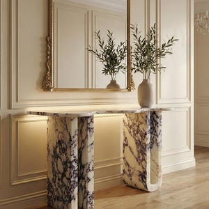 Calacatta Viola Marble Handmade Entryway Console Table: Luxury Marble Furniture Dresser