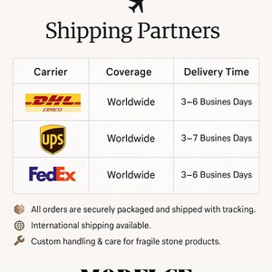 Puede incluir: Imagen con el texto "Shipping Partners" y logotipos de DHL, UPS y FedEx. La imagen tambi&eacute;n indica que el env&iacute;o internacional est&aacute; disponible y que los pedidos se empaquetan de forma segura con seguimiento.