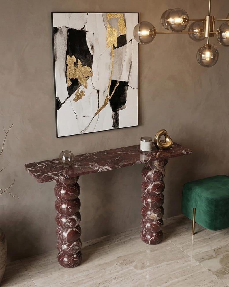 Rosso Levanto Marble Console Table, Red Stone Entryway Table, Custom Furniture image 1