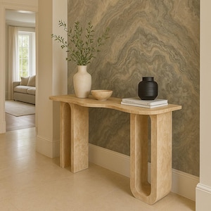 Handmade Travertine Console Table: Modern Minimalist Entryway