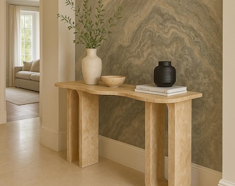 Handmade Travertine Console Table: Modern Minimalist Entryway