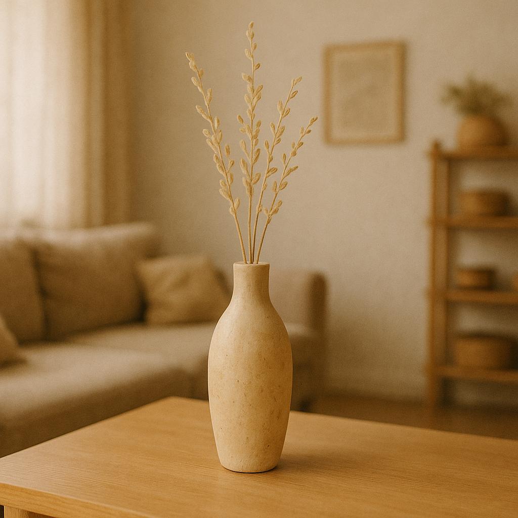 9.8" Handmade Natural Travertine Decorative Vase – Minimalist Stone Home Decor | Unique Sculptural Accent for Shelf, Table, or Console