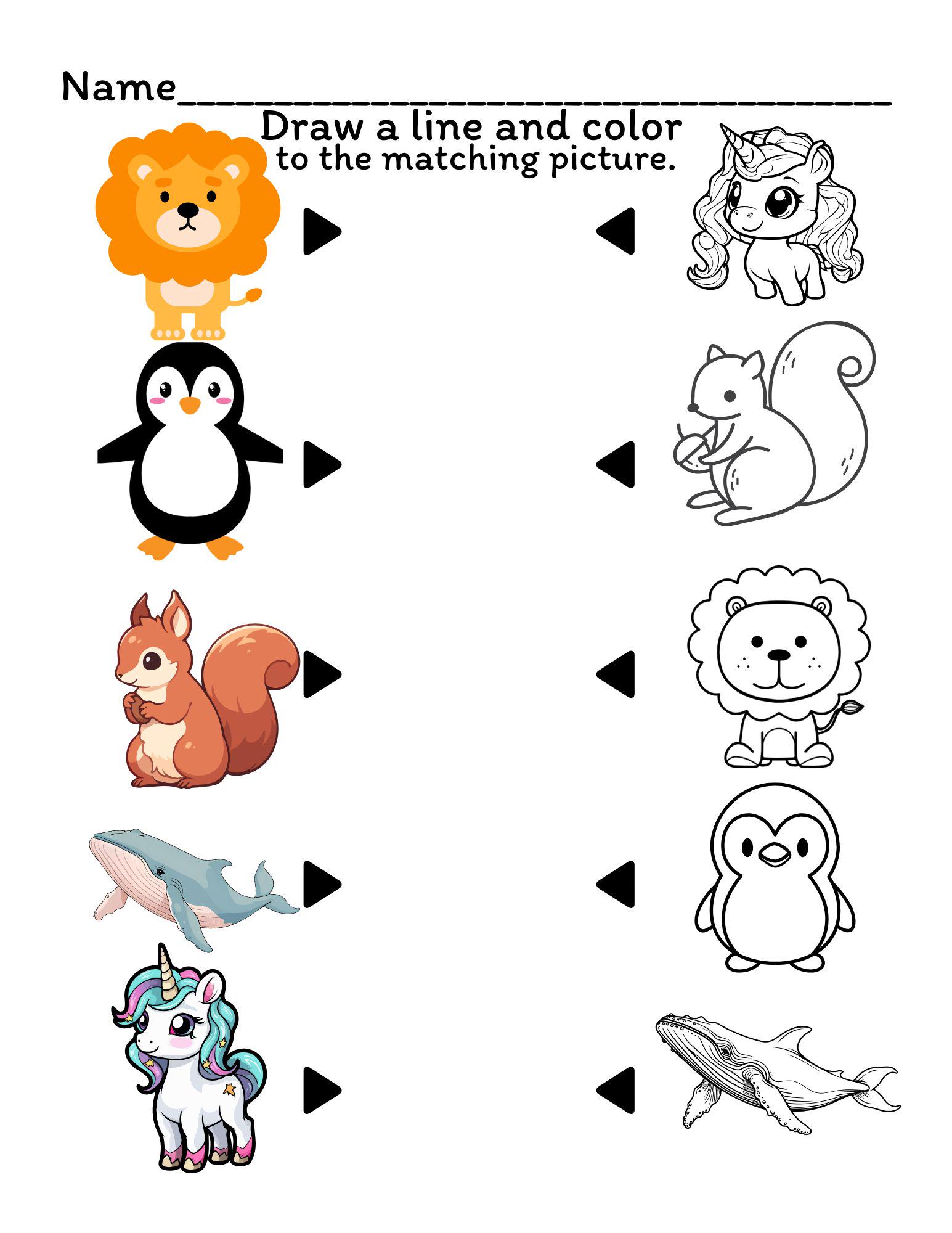 Preschool Matching Game: Draw & Color Activity Pages - Etsy