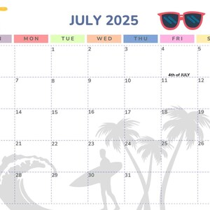 Bearbeitbarer Juli 2025 Kalender zum Ausdrucken - Vaterländischer Sommer-Monatsplaner