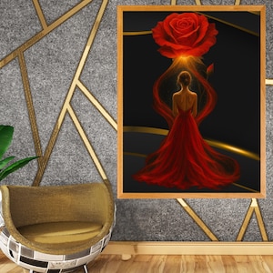 Woman in Red, Elegant Woman Portrait, Modern Framed Canvas Wall Art, Chic Fashion Design