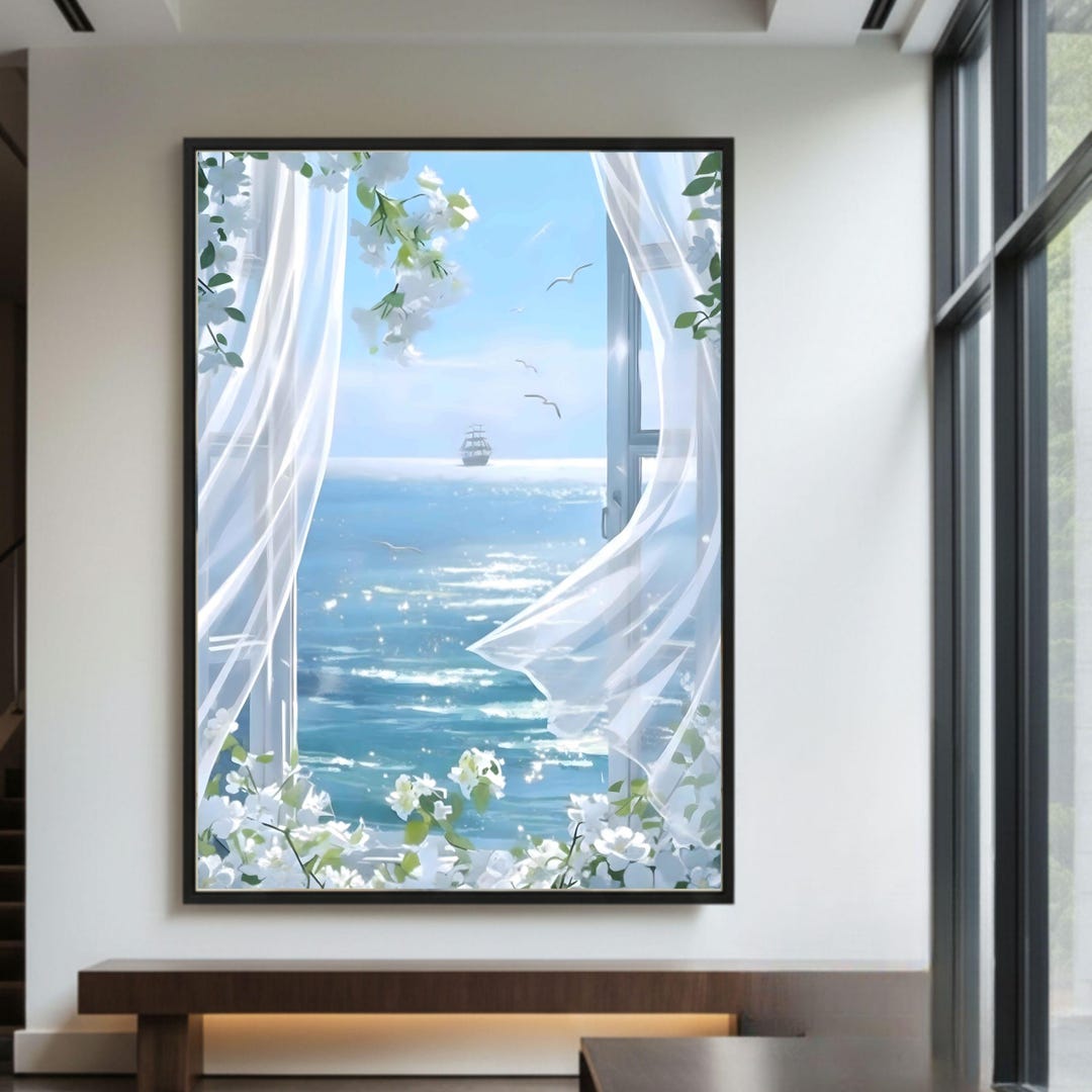 Ocean View Wall Art, Open Window Sea Digital Print, Coastal Beach ...