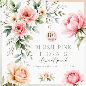 Blush rosa Blumen Clipart Aquarell zarte rosa Blumen, Blumen Ecke Blumenstrauß Aquarell Rose Pfingstrose PNG Blumenrahmen Rand Hochzeit PNG