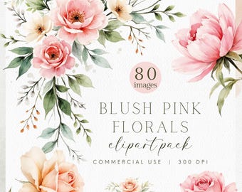Blush rosa Blumen Clipart Aquarell zarte rosa Blumen, Blumen Ecke Blumenstrauß Aquarell Rose Pfingstrose PNG Blumenrahmen Rand Hochzeit PNG