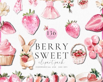Strawberry Baby Shower Clipart, Berry Sweet Baby On The Way PNGs, Berry First Birthday, Girls Baby Shower Clothesline, Commercial Use