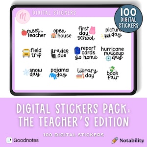 Goodnotes Teacher Stickers | 100 Cute Back to School PNG Stickers | Digital Planner Stickers for iPad & Notability | Instant Download Pack