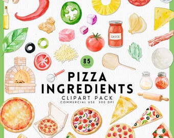 Pizza Party Clipart for Birthday Invitation, Make Your Own Pizza Ingredients Topping Graphics, Pizzeria Marketing Flyer, Pepperoni, Sausage