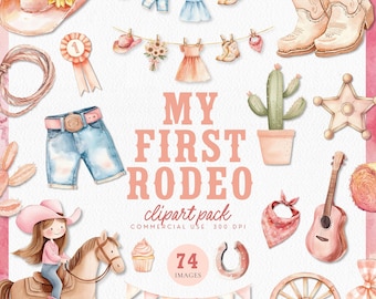 My First Rodeo Peach Clothesline Clipart for 1st Birthday, Cowgirl Birthday PNGS, Western Girl Party Clipart, 1st Rodeo Invitation Graphics