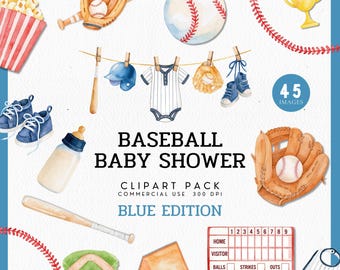 Blaue Babyparty Baseball Clipart für Einladungen, Baseball-Wäscheleine PNG, Aquarell Baseballschläger, ein kleiner Slugger ist unterwegs