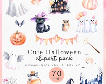 Cute Coquette Halloween Clipart | Watercolor Party Ghosts | PNGs for Invitations, Stickers, Sublimation, Digital Planners