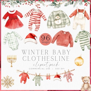 Christmas Baby Clothesline Clipart, My First Christmas, Baby's First Christmas New Baby Clipart,Winter Baby Clothes Line Baby Shower Clipart
