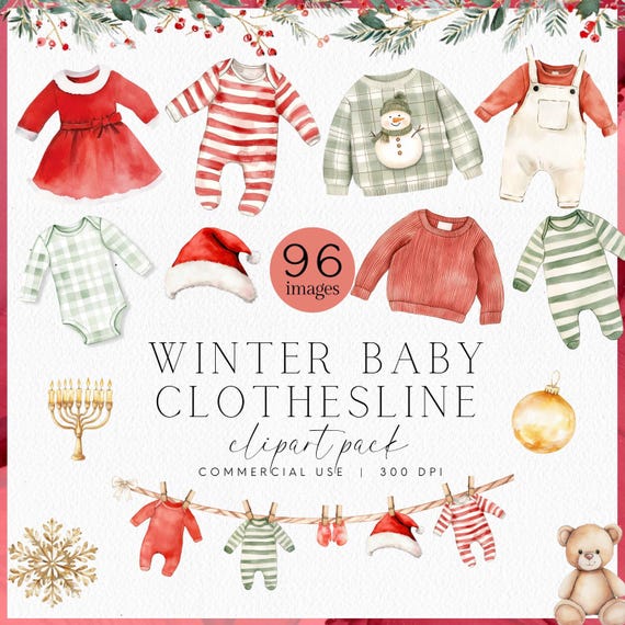Christmas Baby Clothesline Clipart, My First Christmas, Baby's First Christmas New Baby Clipart,Winter Baby Clothes Line Baby Shower Clipart