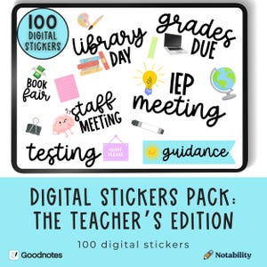 Teacher Digital Stickers for Goodnotes & Notability, 100 Cute School Planner Stickers, Instant Use iPad Stickers