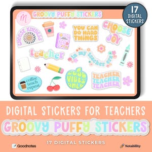 Teacher Digital Stickers for GoodNotes | Groovy Digital Teacher Stickers | Puffy GoodNotes Stickers | PNG Stickers |iPad Stickers|Notability