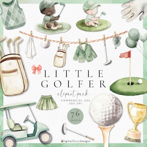 Watercolor Golf Baby Shower Clothesline Clipart, Little Golfer, Little Putter Is On The Way Graphics, Golf Nursery Art, Digital Download