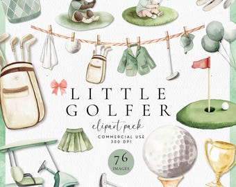Watercolor Golf Baby Shower Clothesline Clipart, Little Golfer, Little Putter Is On The Way Graphics, Golf Nursery Art, Digital Download