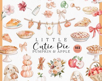 A Little Cutie Pie Is On The Way Baby Shower, Pumpkin Pie, Apple Pie, Thanksgiving Fall Autumn Baby Shower, Pie Clothesline for Invitation