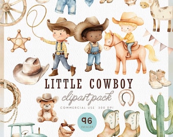 Cute Little Cowboy On The Way Clipart for Baby Shower, Birthday Invitation, My First Rodeo, Boy Birthday, Little Cowboy Boots, Clothesline