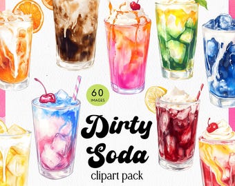 Aquarell Dirty Soda Clipart Grafiken für Tischschilder, Dirty Soda Bar Menü PNGs, Dirty Soda Zeichen erstellen, Babyparty Brautdusche