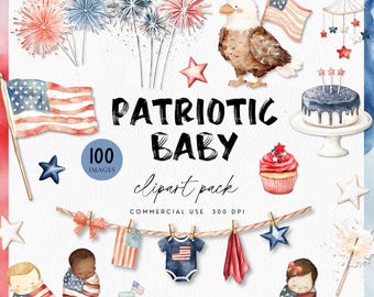 Vaterländische Babyparty Clipart, Amerikanische Baby-Wäscheleine, USA Kinderparty PNGS, 4.Juli-Baby, Amerikanische Geburtstagseinladung