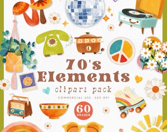 70er Jahre Clipart, Groovy Retro Clipart, 70er Jahre Hippie Cottagecore PNGs, 1970er Jahre Avocado Grün Kühlschrank Grafiken, 70er Jahrzehnt Elemente