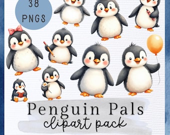 Cute Penguin Clipart Bundle | Cute Winter Penguin PNGs with Transparent Background | Commercial Use Digital Download |Adorable Baby Penguins