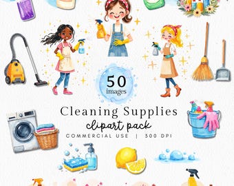 Cleaning Lady Clipart, Cute Housekeeping Graphics, Maid Branding PNG , Digital Download, Clean Supplies, Laundry Detergent, Cleaning Service